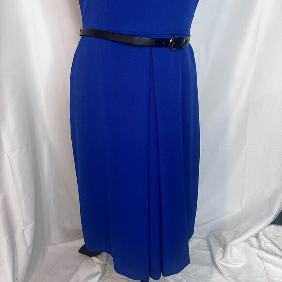 Kasper Bold Blue Sleeveless Belted Sheath Dress Career Professional Size 10P - Picture 7 of 11
